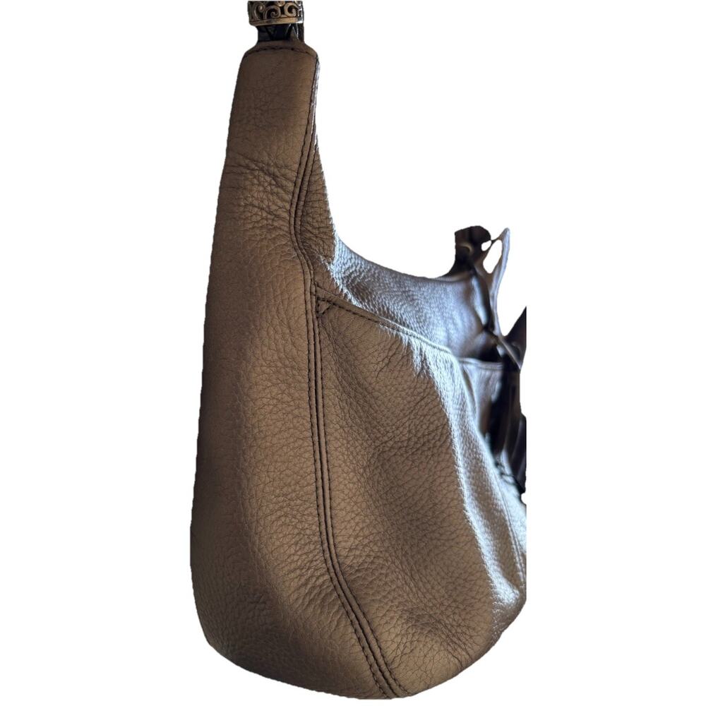 BRIGHTON Pewter Gray Pebbled Leather Hobo Bag Purse Braided Strap - EUC - Picture 9 of 15